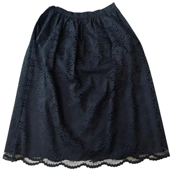 Shadows Vintage 80s Black Goth Witchy Dark Cottagecore Floral Lace Midi Skirt - Image 3