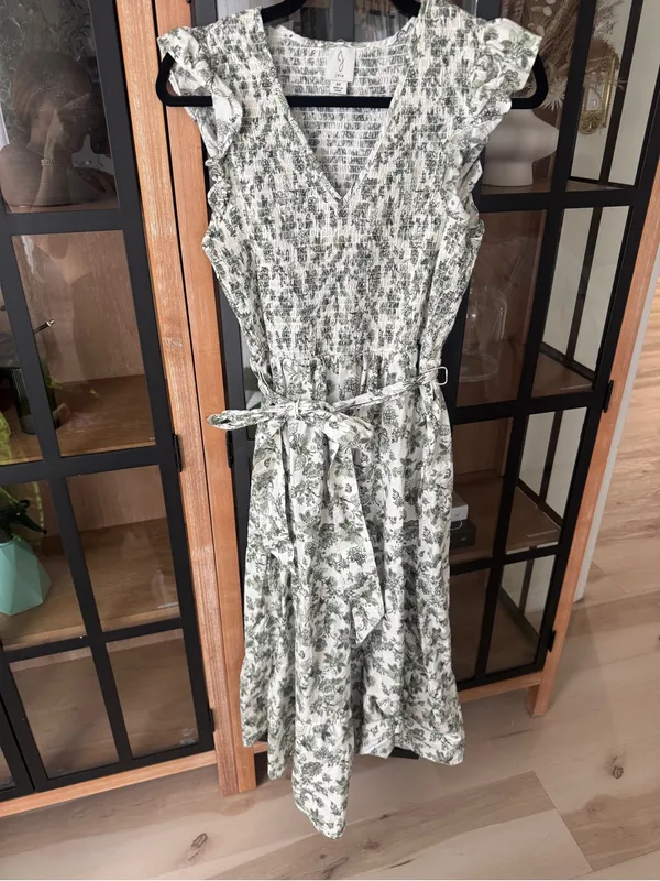 Joie floral cotton Maxi dress smocked midi short sleeve ruffle pockets tie waist - Image 7