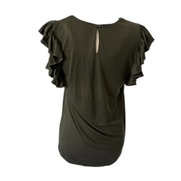 Ann Taylor | Dark Green Flutter Sleeve Blouse Size Small Keyhole Back - Image 4