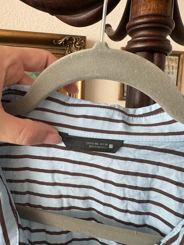 Zara Blue and Brown Striped Button Up - Image 4