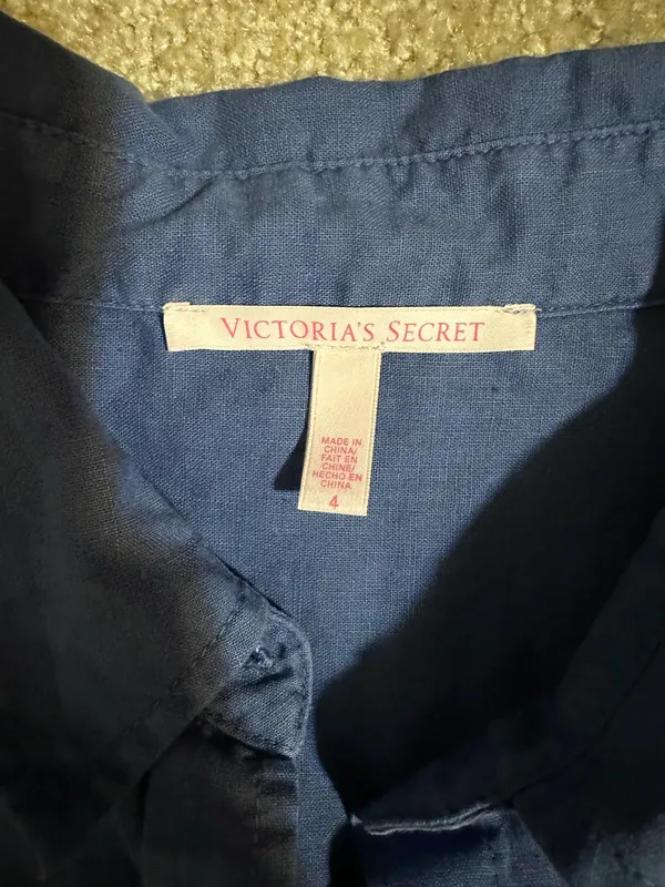 Victoria's Secret Long Sleeve Blue Button Down Romper - Image 3