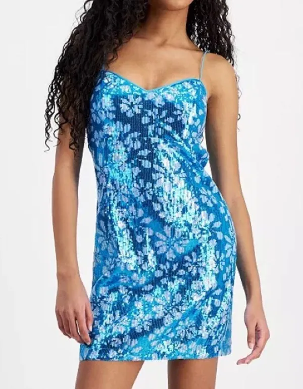 GUESS Women's Sequin Embellished Sleeveless Bodycon Dress Winter Blue Multi Sz 6 - Image 10