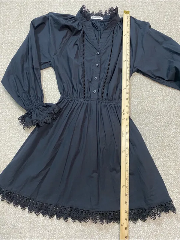 Girls' Black Long-Sleeve Lace-Trim Smocked Waist Dress Size12 100%Organic cotton - Image 12