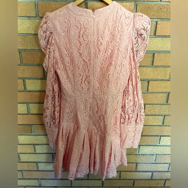 Bardot Krina Lace Pleated Long Sleeve Mini Dress in Pink Coquette Size Small - Image 3