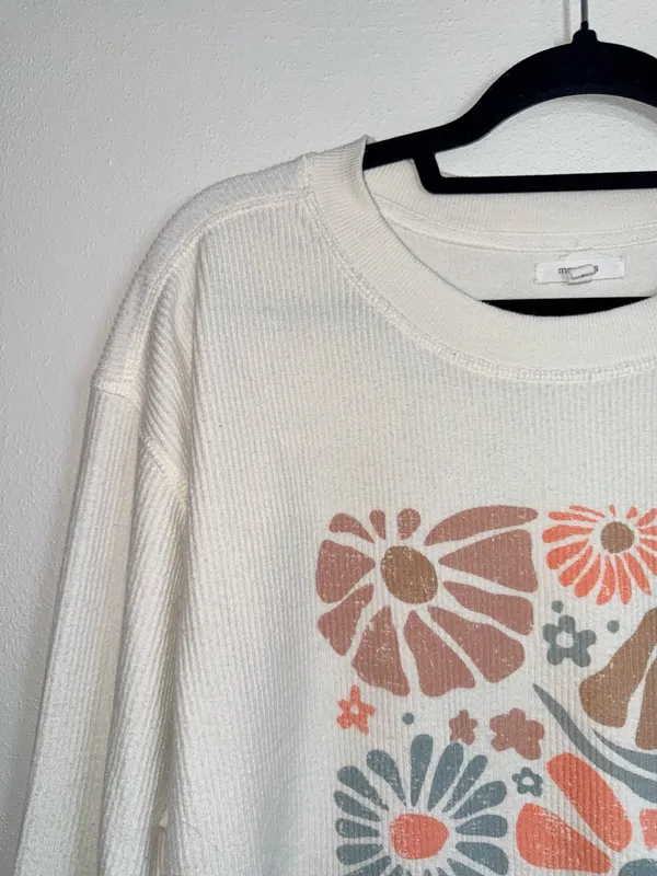 Maurices Corded Multi Floral Sweatshirt White Pullover Crew Neck - Image 3