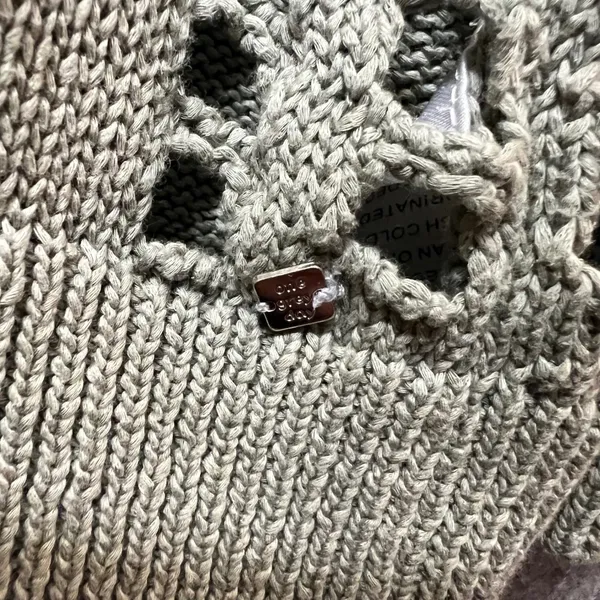One Grey Day Open Knit‎ Ladder Sleeve Crochet Sweater Sage Green L Boho Cotton - Image 6