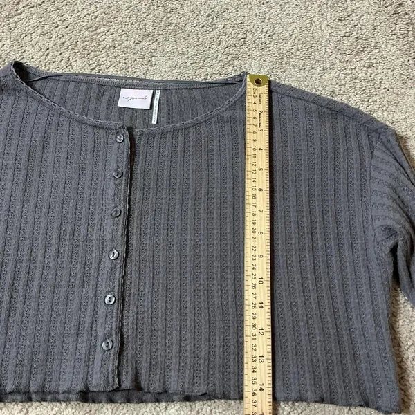 Out From Under Waffle Ribbed Cropped Cardigan Sweater Gray Long Sleeve‎ XS - Image 3