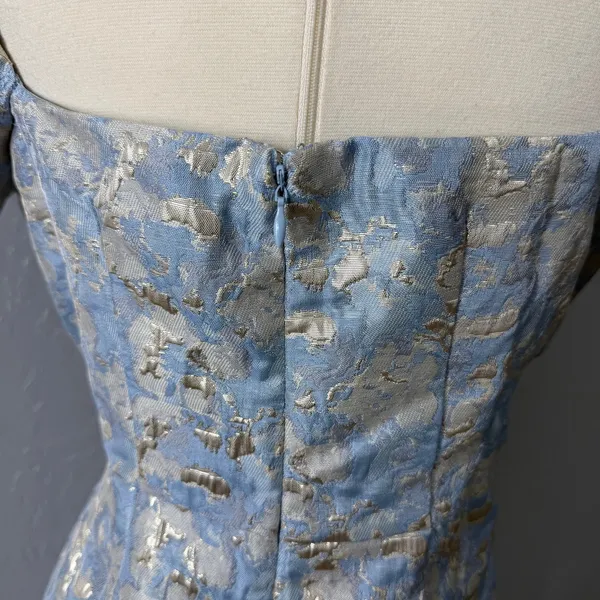 Lulus Cutest Praise Light Blue Floral Jacquard Puff Sleeve Mini Dress, M - Image 4