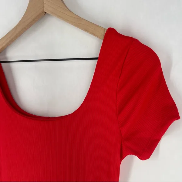 Haute Monde Red Stretch Ribbed Jersey Knit Side Slit Bodycon‎ Scoop Maxi Dress S - Image 4