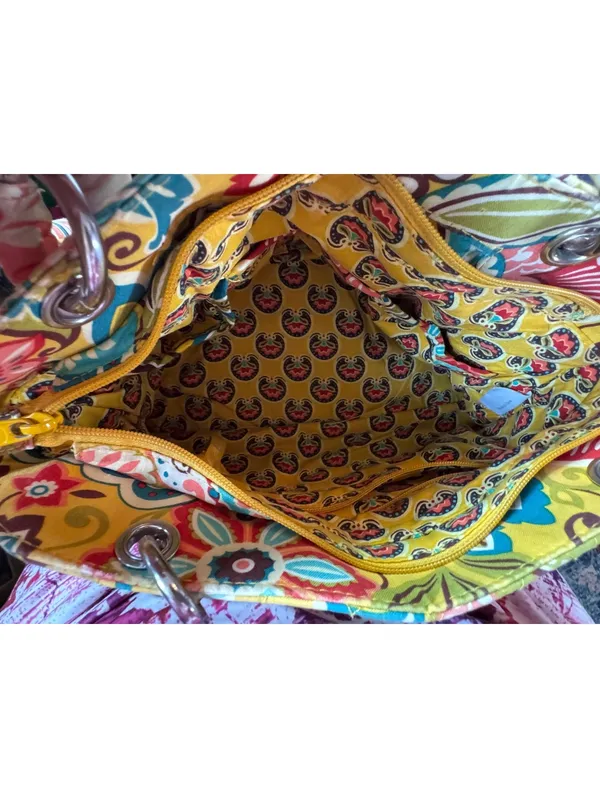 Vera Bradley Yellow Floral Quilted Satchel Shoulder Bag - Image 6