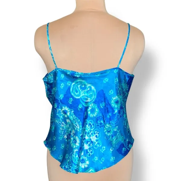Vintage California Dynasty Blue Floral‎ Satin Scoop Neck Camisole Tank Top Large - Image 2