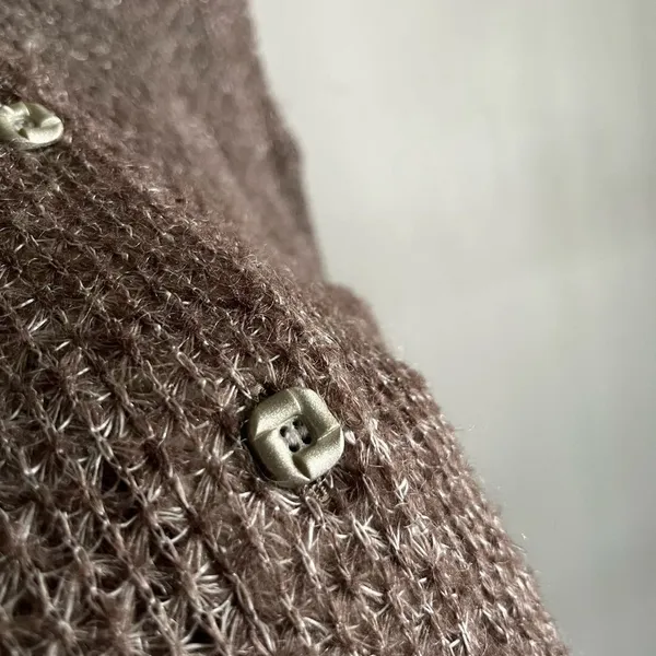 Vintage Brown Open Knit Cardigan Boho Cottagecore Crochet S - Image 8
