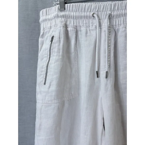 Athleta Cabo Linen Wide Leg‎ Pant White Drawstring Elastic Waist 14 - Image 5