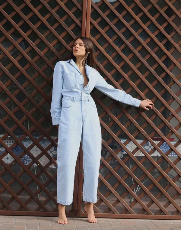 Zara jumpsuit romper onesie denim jeans light blue - Image 7
