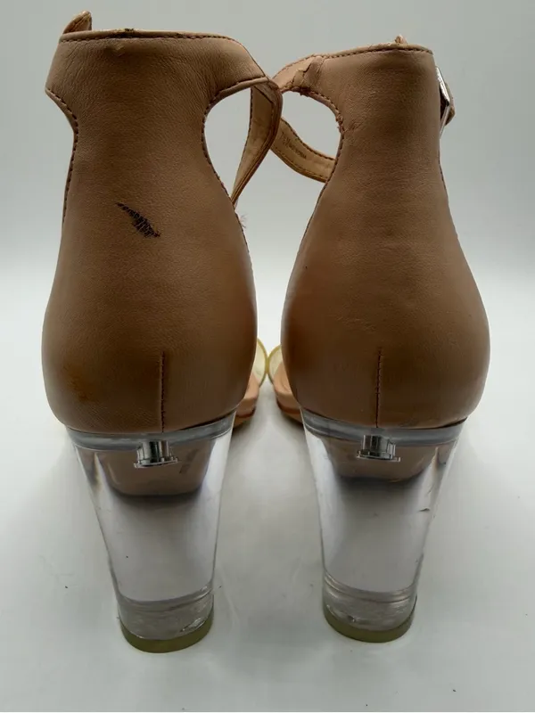 INC Kivah Clear Strap Block Heel Sandals 7.5 Nude Lucite Wedding Y2K - Image 4