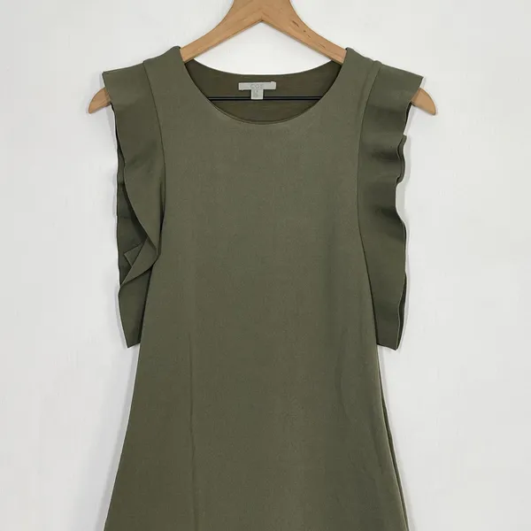 COS Sheath Dress Women's Size XS‎ Green Ruffle Trim Crew Neck Casual Dress - Image 3
