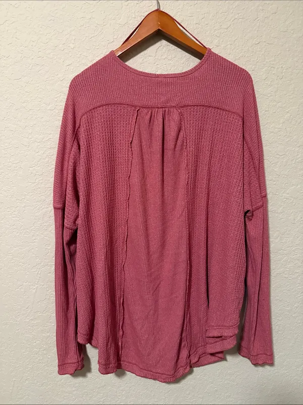 Free People Long Sleeve Henley Top - Dusty Rose - Image 3