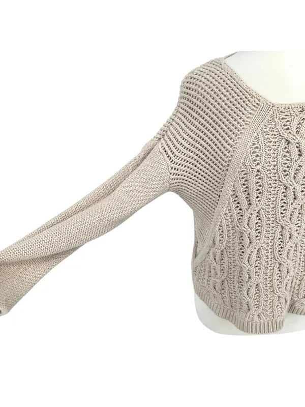 Reiss Beige Open-stitch Cable-knit Sweater Boho Chic Coastal Size Large - Image 4
