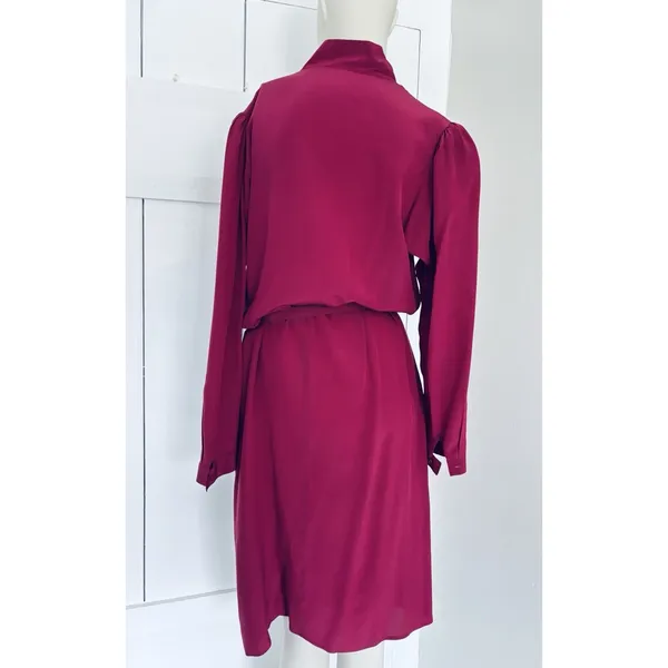 Vintage Maggy London by Jeannene Booher 100% Silk Dress 12‎ Magenta Pink Classic - Image 3