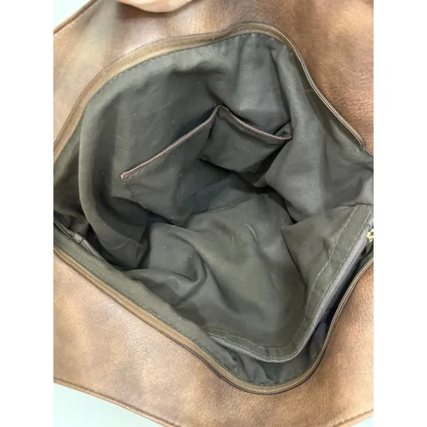 Vegan Leather Bucket Tote Crossbody Bag Brown Gold Hardware - Image 4