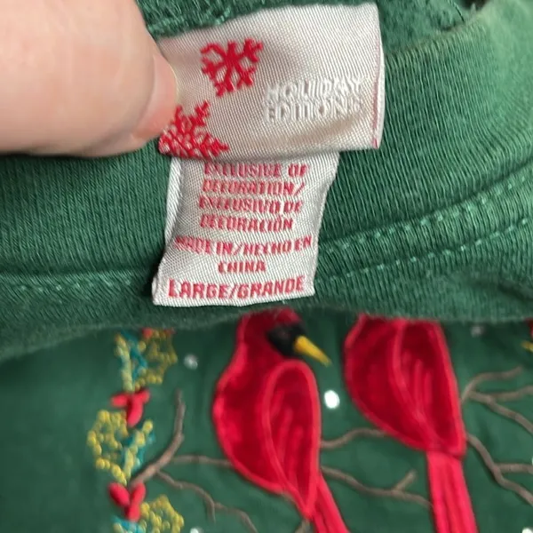 Y2K Vintage Granny Style Cardinal Christmas Sweatshirt Green Large - Image 4