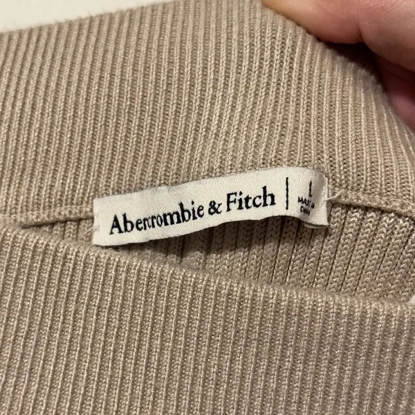 Abercrombie & Fitch Beige Ribbed Knit Flare Wide Leg Slit Pants Size Large - Image 3