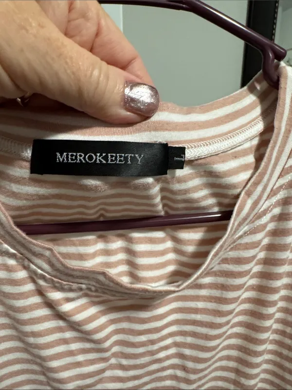 Merokeety Pink & White Striped Midi Dress - Image 2