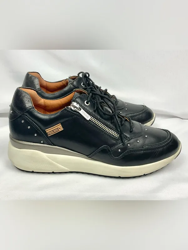 Pikolinos Sella Black Comfort Sneaker Leather Side Zip Studded Shoes EU Sz 39 - Image 3