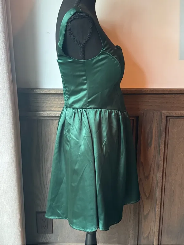 wild fable Dark Green Square-Neck Fit & Flare Mini Dress medium - Image 6