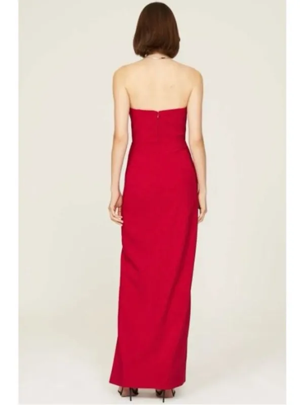 Aidan Mattox Strapless Maxi Dress 4 Red Plunge Neckline Slit Gown Sweetheart - Image 14