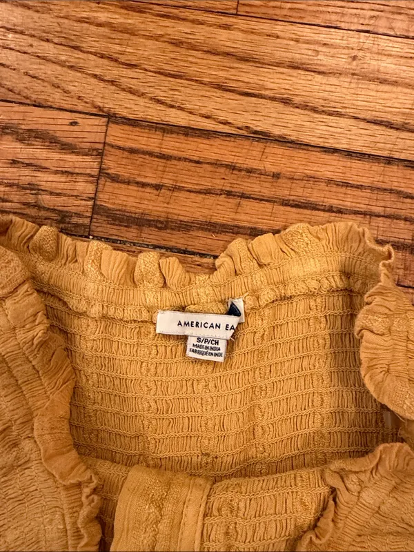 American Eagle Yellow Smocked Ruffle Strapless Top in Small - Image 3