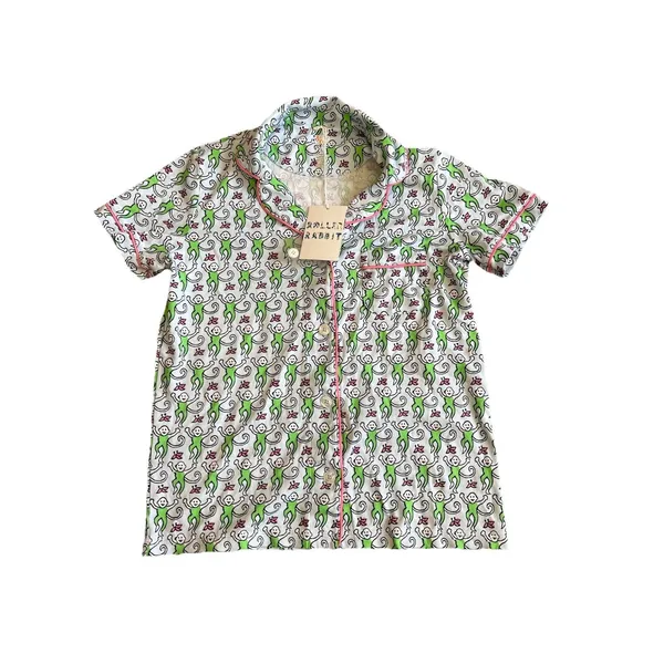 New Roller Rabbit Blue Green Lovely Monkey 12 Days Polo PJ Pajama Short S - Image 4