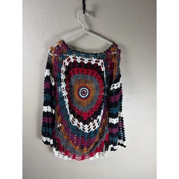 Free People Chasing Rainbows Tunic Sweater Size XS Open Knit Oversized Boho Top - Image 9