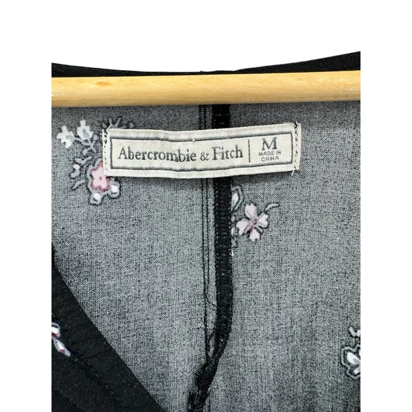 Abercrombie & Fitch Floral Boho Peasant‎ Top Black Paisley Hem Blouse Medium - Image 3