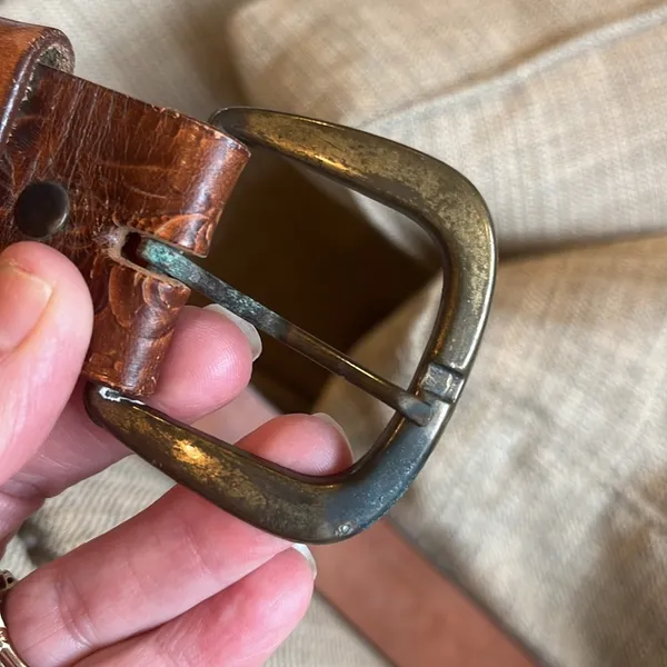 Vintage Brown Embossed Leather Belt - Image 10