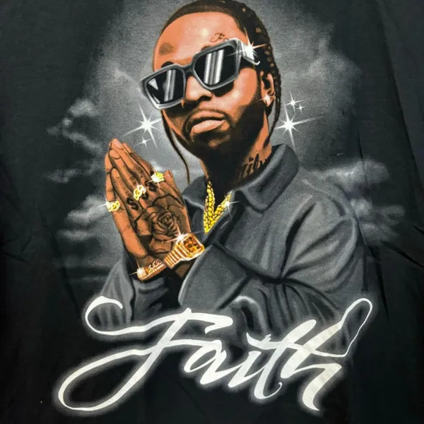 Pop Smoke Faith Airbrush Funeral Tribute Drill Rap Tee XL - Image 2