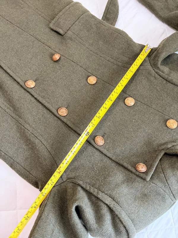 ZARA Olive Green Military Coat Gold Button Belted Preppy Academia Womens M - Image 8