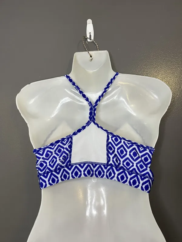 Zuma Blu Bikini Swim Top Womens Large Blue Ikat Racerback Athletic - Image 4