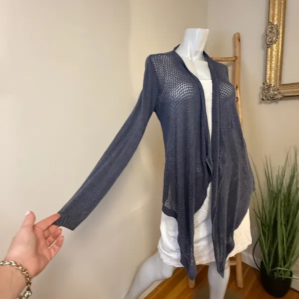 Abercrombie & Fitch Vintage Sweater Dusty Blue Open Knit Waterfall Cardigan M/L - Image 2