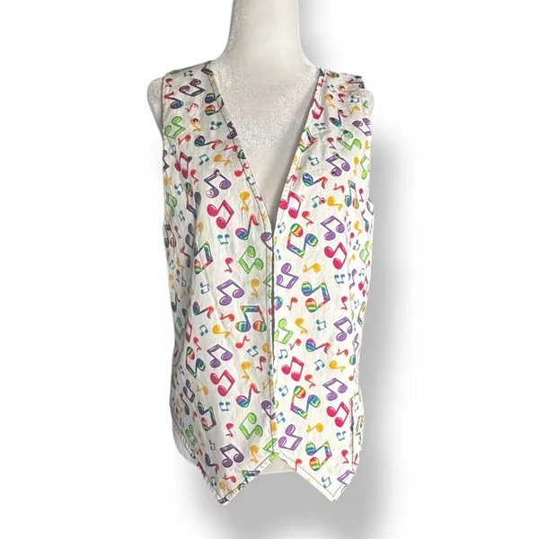Vintage Handmade Reversible‎ Rainbow Music Note Vest Black White Colorful Notes Size M - Image 8