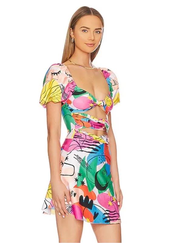 AGUA BENDITA X Revolve Amber Dress In Pink Abstract Size XS NWT - Image 4