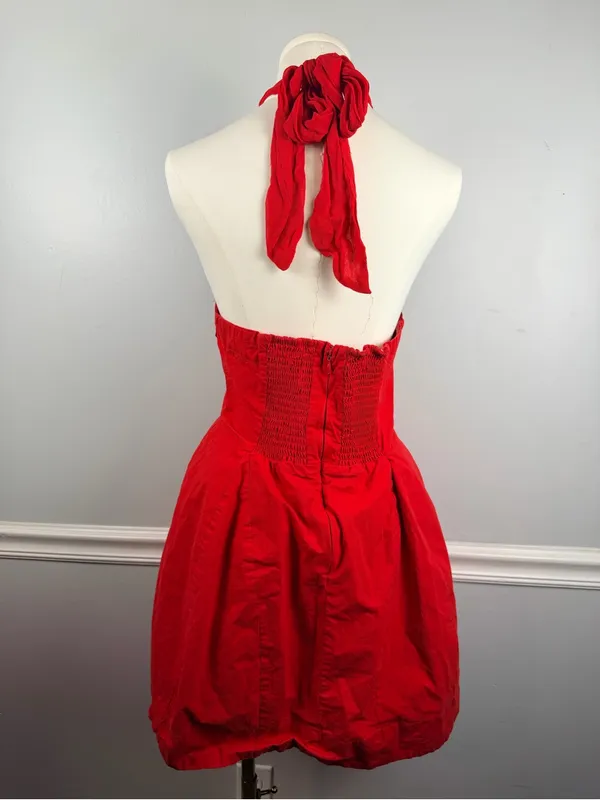 Maeve by Anthropologie Twist Halter Tie-Neck Mini Dress in red size small - Image 6