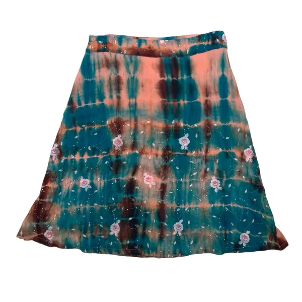SILK RANCH Tie Dye Floral Mini Skirt Boho Fairy Grunge Sheer Overlay S/M Silk - Image 2