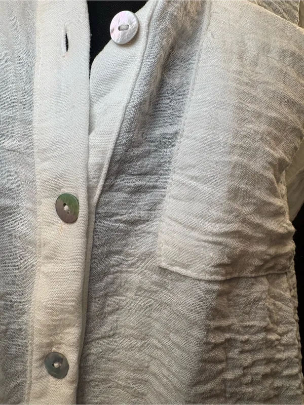 Monteau White Crinkled Short Sleeve Button-Down Shirt Medium - Image 9