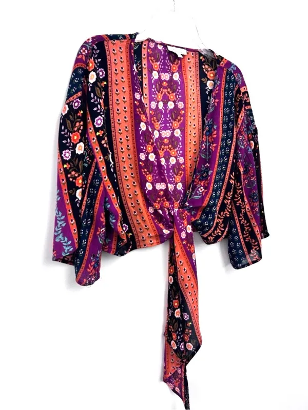 PATRONS OF PEACE by Anthropologie, boho floral, front tie shrug, size M - Image 9
