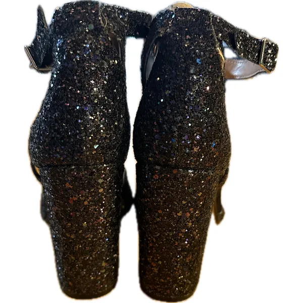 Betsy Johnson Women's Black‎ Glitter Platform Block Heel Sandals Size 8 1/2 - Image 2