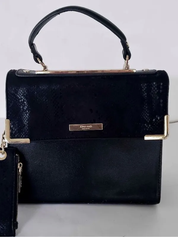 Dune London snake Black Top-Handle purse bag gold accent - Image 2
