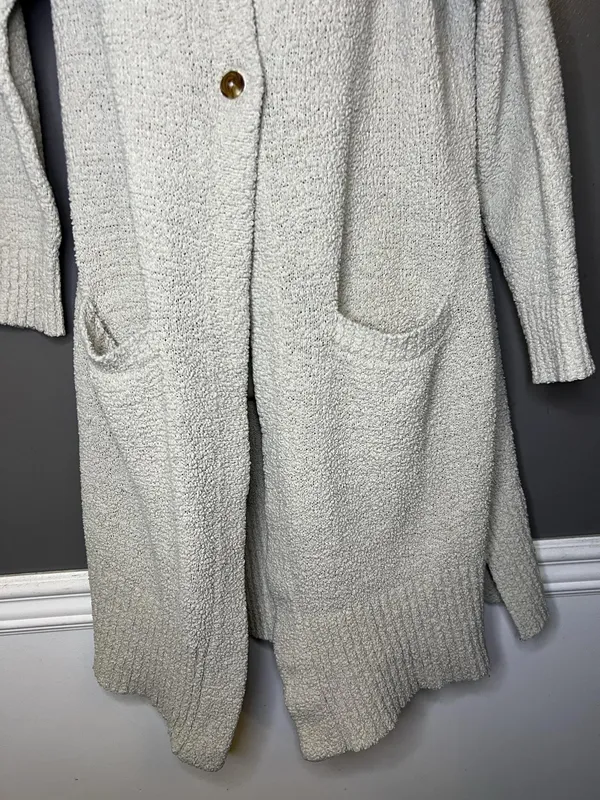 UGG Cardigan Sweater Womens Large Gray Hooded Open Front Chunky Knit Pockets - Image 3