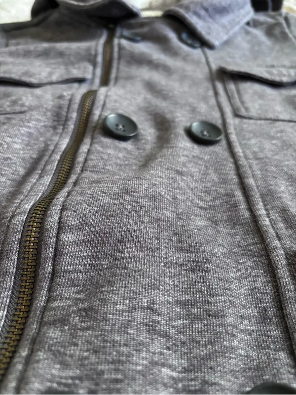 Billabong Heather Gray Double Breasted Hooded Pea Coat Fleece Jacket Size Large - Image 2