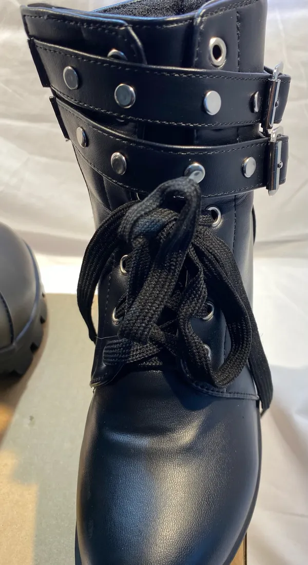 Black Laced up Platform Buckled Boot - Image 9